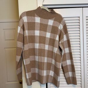 Loft Plaid Tan and White Sweater